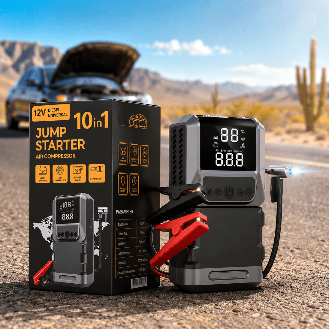 10u1 Auto Starter, Kompresor 12V (ZS26-12) - Zoro