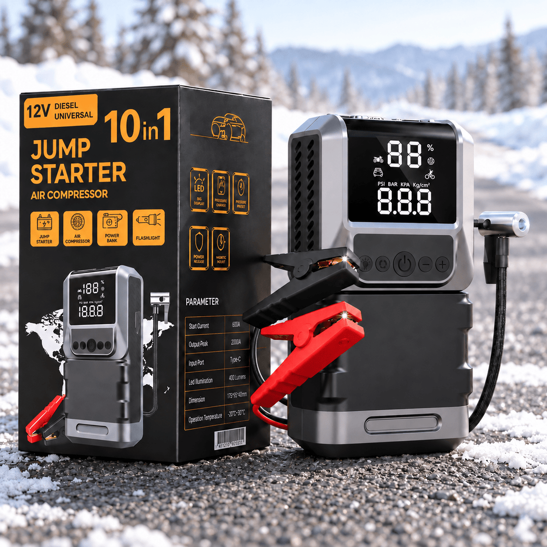 10u1 Auto Starter, Kompresor 12V (ZS26-12) - Zoro
