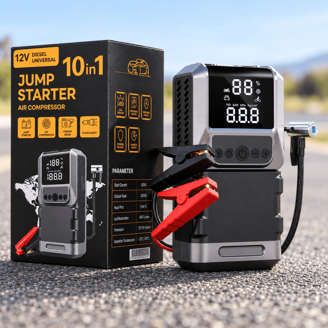 10u1 Auto Starter, Kompresor 12V (ZS26-12) - Zoro
