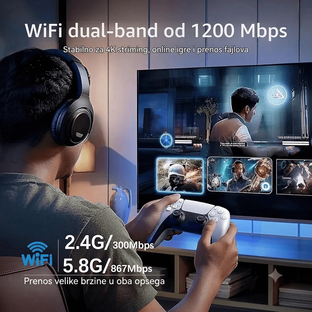 5G Snažni Wi-Fi Pojačivač Signala i Extender 1200Mbps - Zoro