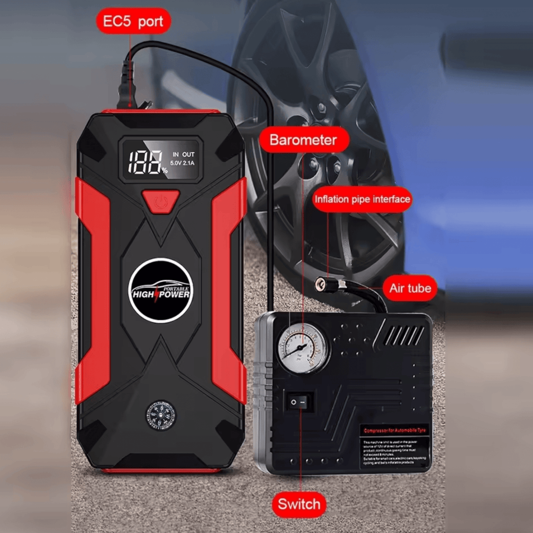 8u1 Auto Starter 16800mAh + KOMPRESOR - Zoro