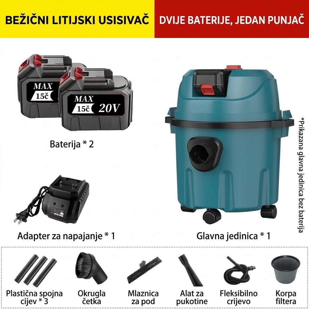 Aku Usisivač za Suho i Mokro Usisavanje (2 Baterije) - Zoro