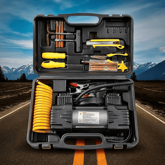 Dvocilindrični Kompresor + Set za Krpljenje Guma - Zoro