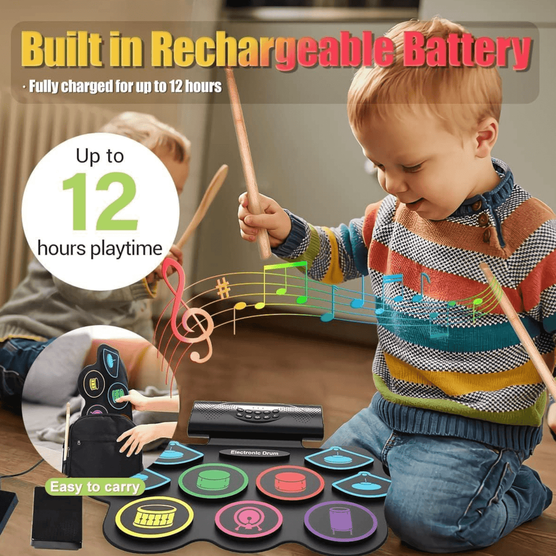 Električni Sklopivi set Bubnjeva, Bluetooth, 1000 mAh - Zoro