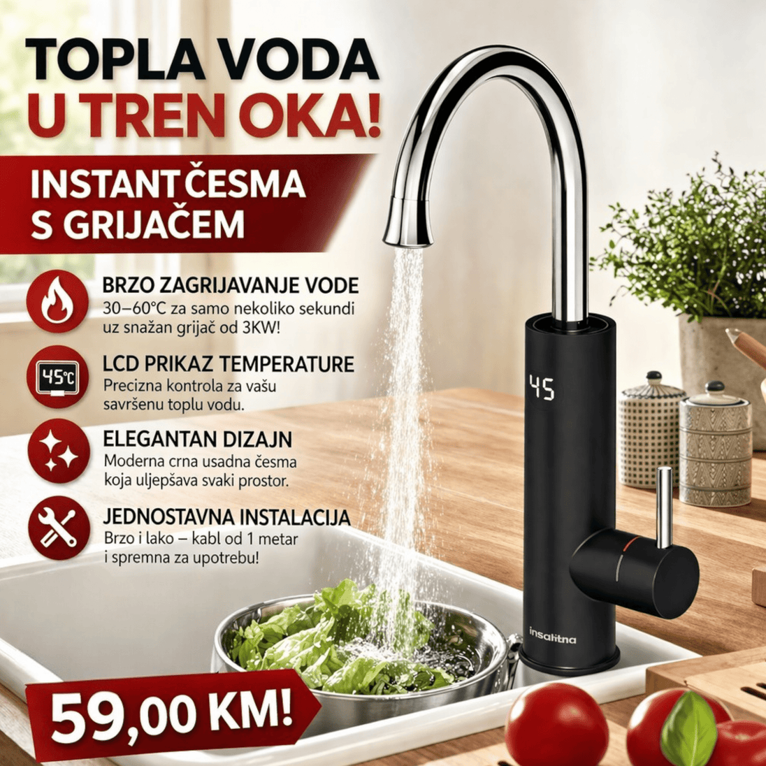 INSTANT ČESMA s Grijačem Usadna Crna - Zoro