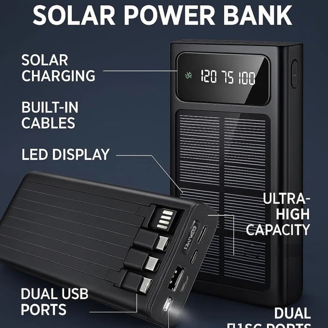 Solarni Power Bank sa Integrisanim Kablovima - Zoro