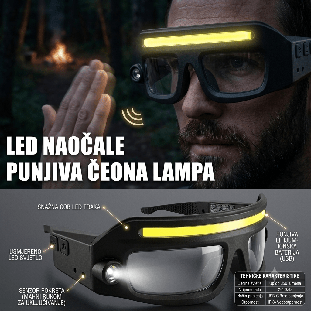 Zaštitne Naočale Sa LED Lampom i Senzorom Pokreta "HW-V600" - Zoro